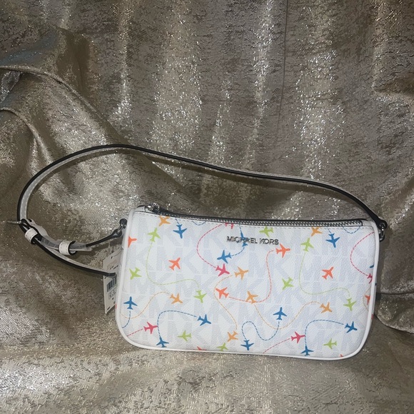 Michael Kors White Crossbody with Colorful Airplane Design - Picture 1 of 8